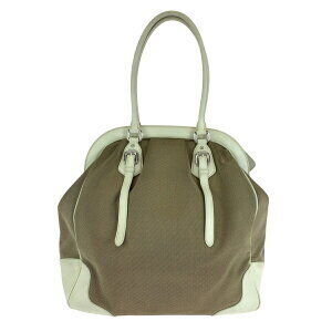 Prada jacquard canvas white bag handbag tote logo shoulder brown